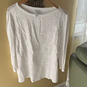 J. Jill White Floral Long Sleeve Top